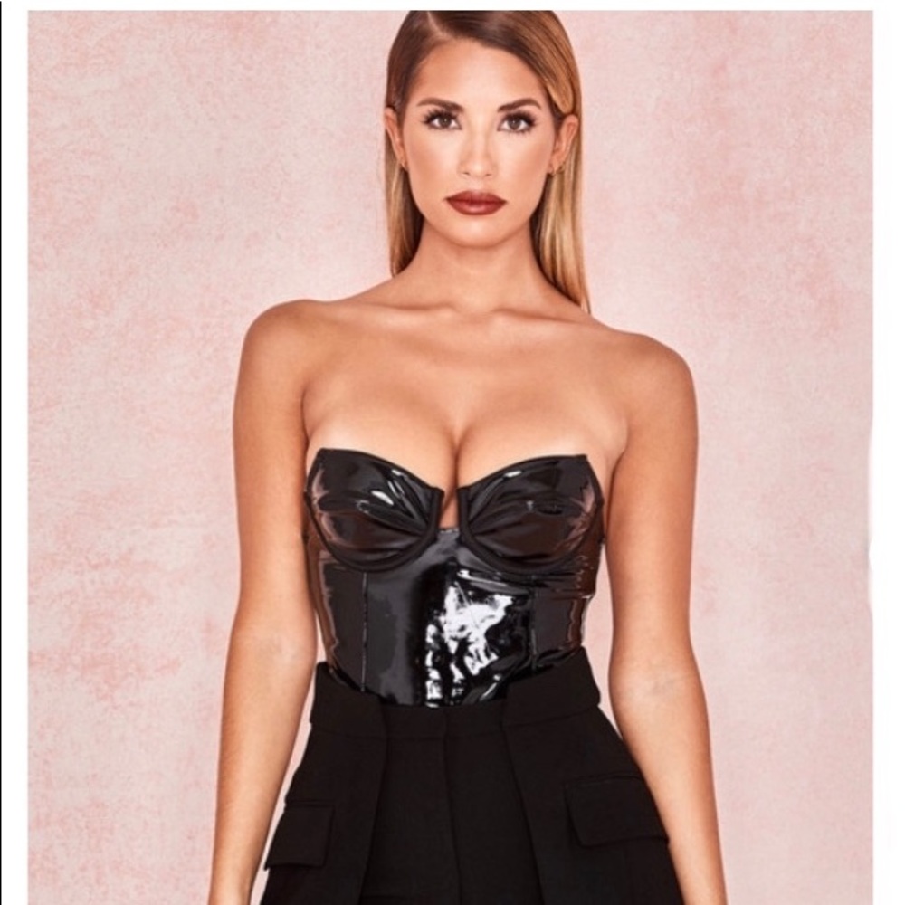 House of CB XS black latex bodysuit